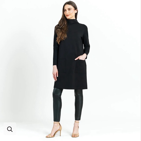 CHIC & SOFT, Long Sleeves Turtleneck Sweatshirt w/Hoodie Pockets Tunic Dress - Picture 4 of 16